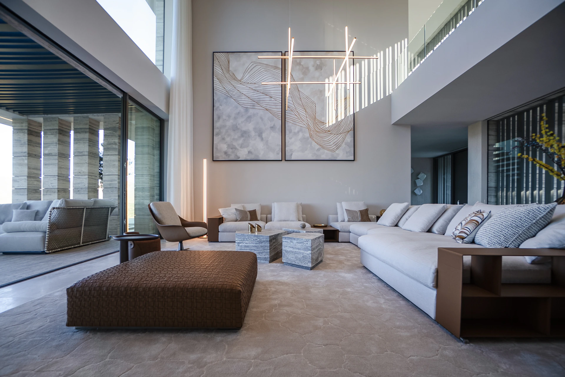 Manuel Ruiz Moriche's signature interior design for Villa Geneve, featuring luxury bespoke furniture and open-plan living space.